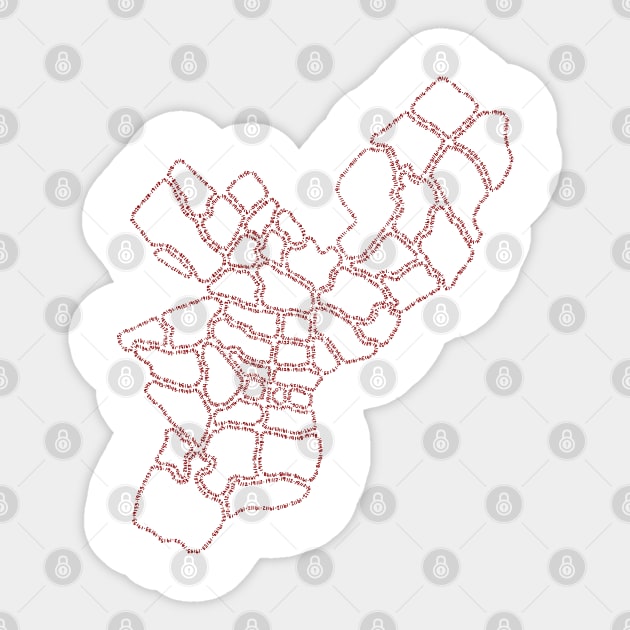 Philadelphia Zipcode Map (red) Sticker by calenbundalas